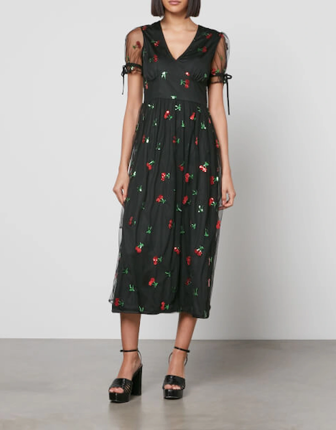 Embellished Cherry Lined Mesh Midi Dress, 2 of 1