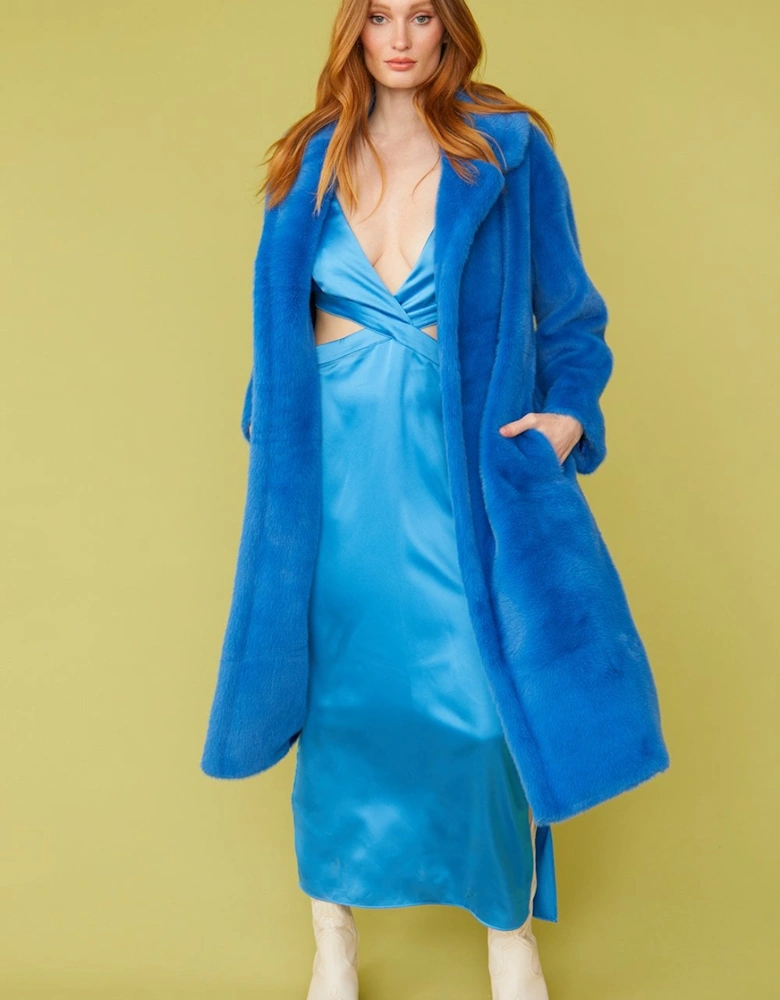 Blue Faux Fur Midi Coat