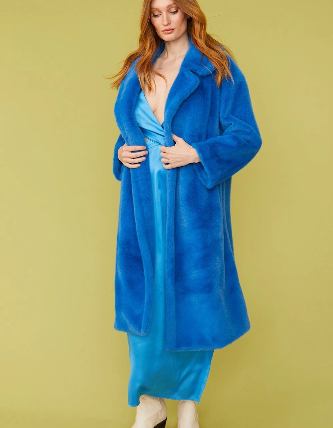 Blue Faux Fur Midi Coat