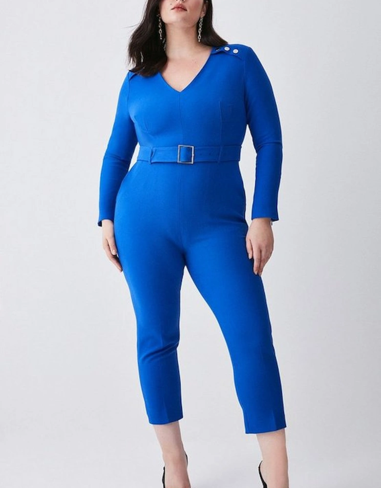 Plus Size Compact Stretch Button Detail Slim Leg Jumpsuit