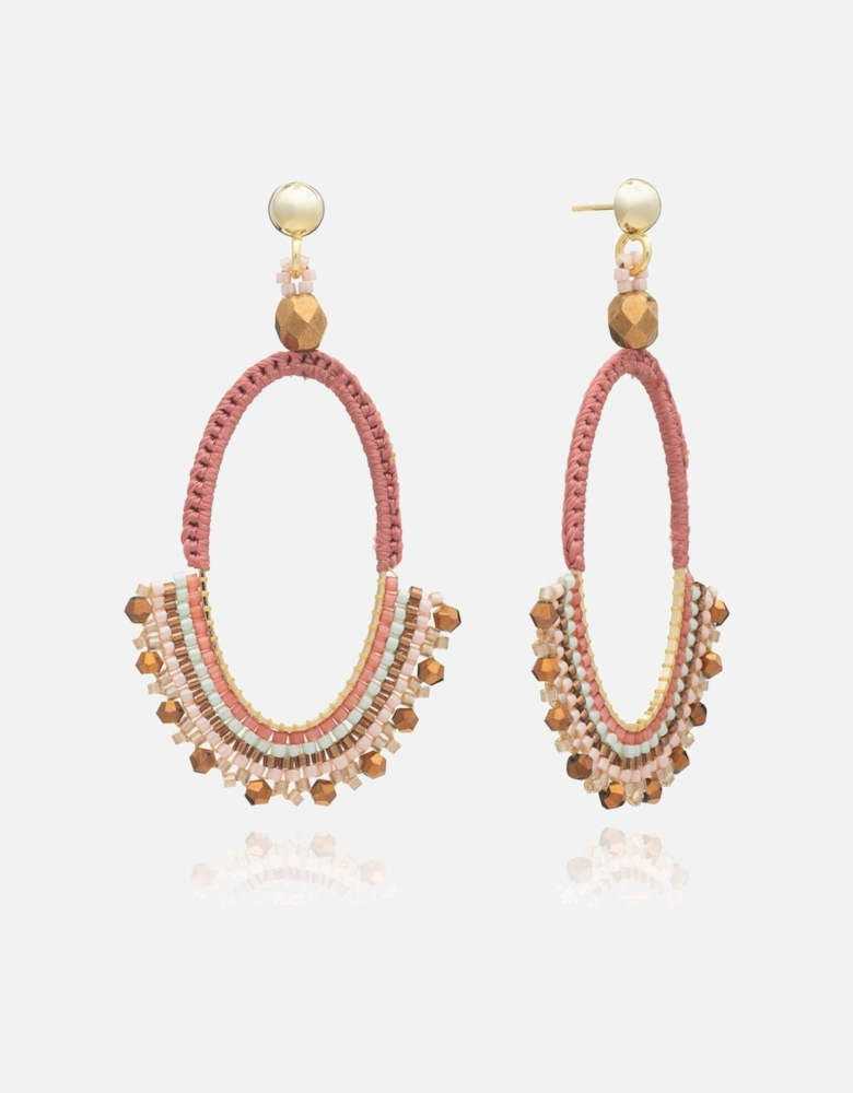 Kogi Large Oval Hoop Crochet Bead Earring - Pink