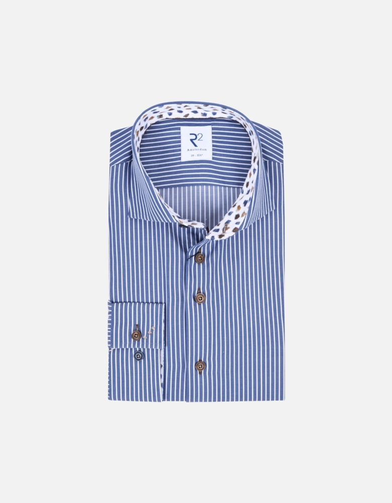 Cut Away Collar Shirt Navy/White Stripe