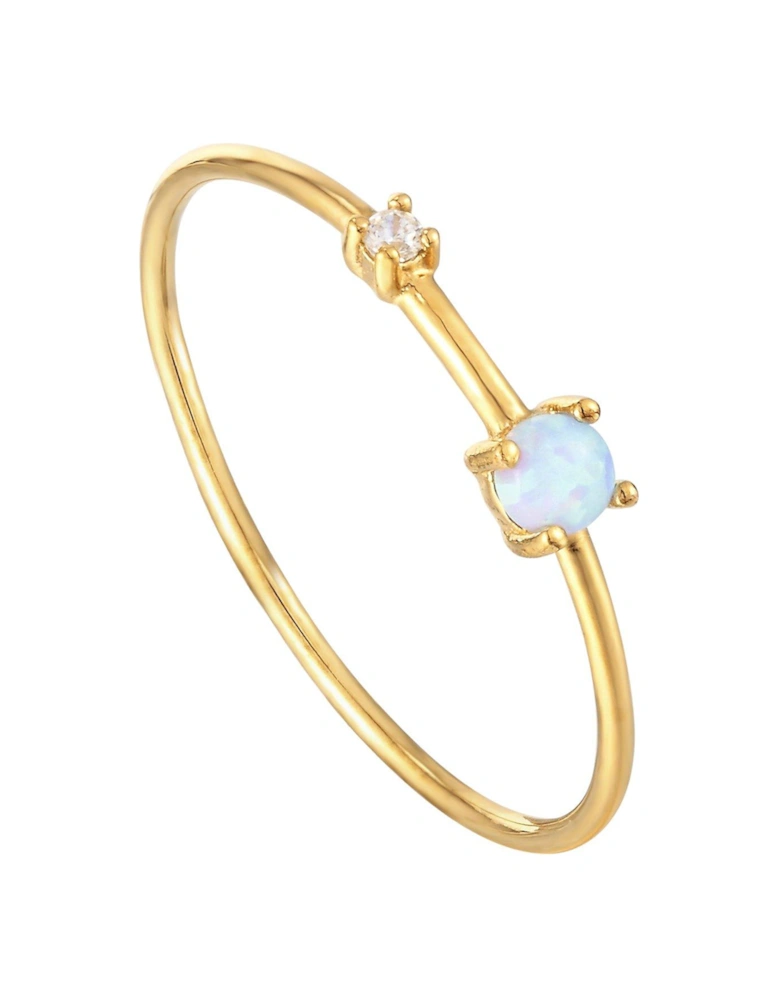 18ct Gold Plated Sterling Silver Delicate Opal and Cubic Zirconia Stacking Ring