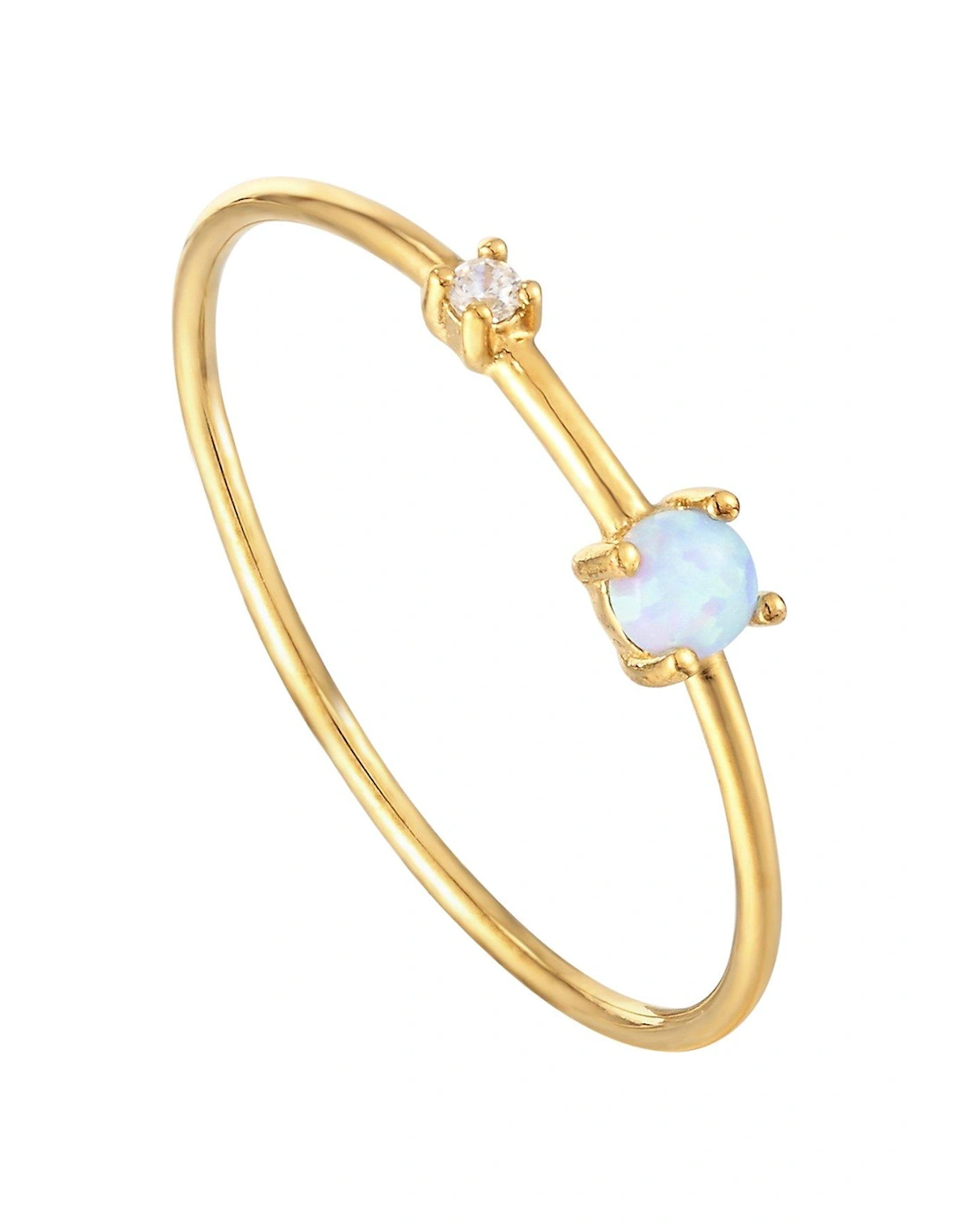 18ct Gold Plated Sterling Silver Delicate Opal and Cubic Zirconia Stacking Ring, 2 of 1