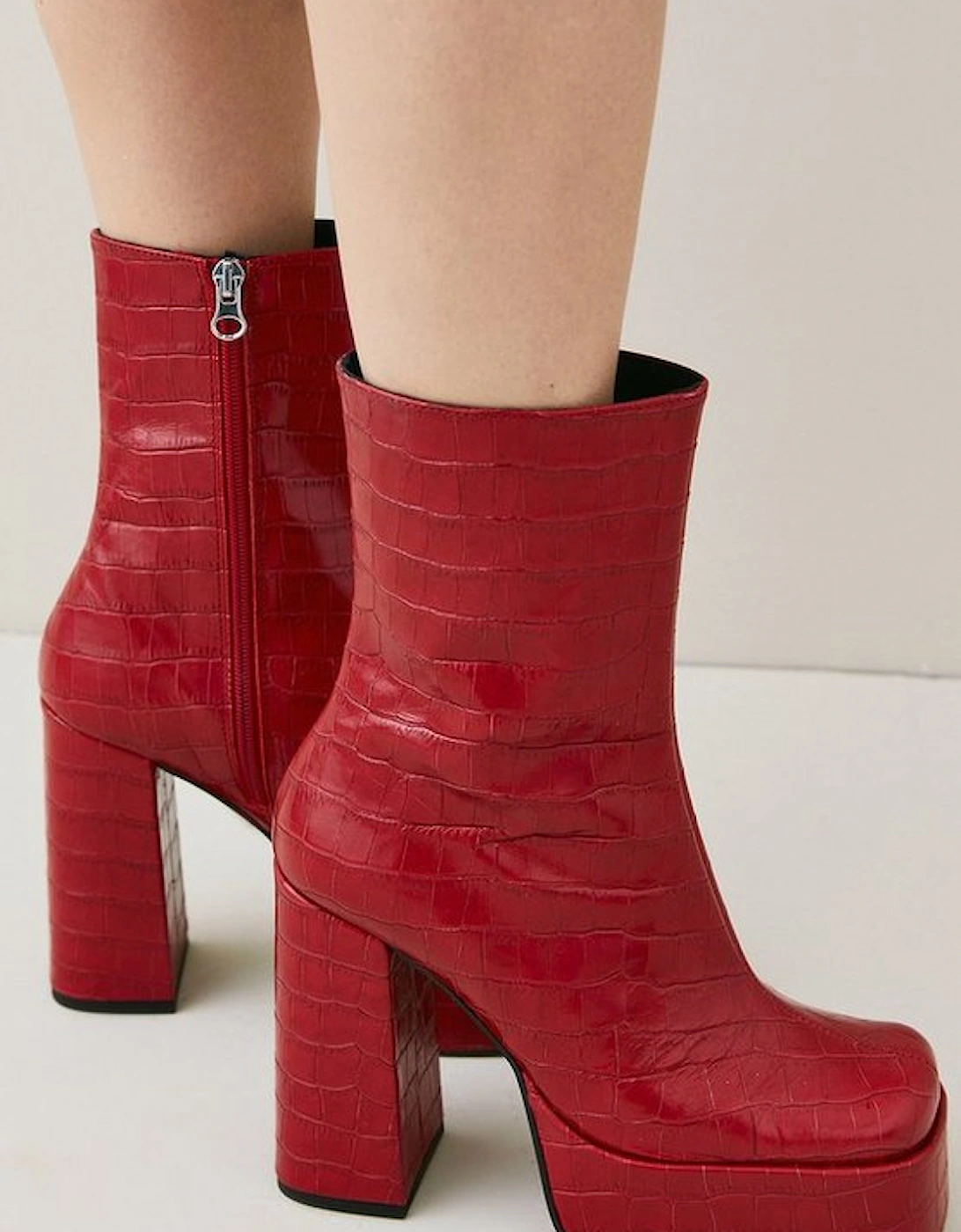 Leather Red Croc Platform Boot, 5 of 4