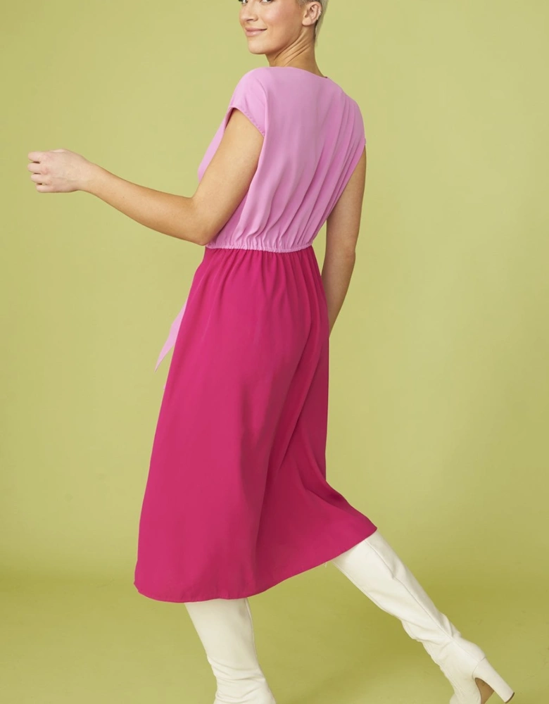 Silk Blend Pink Two Tone Dress