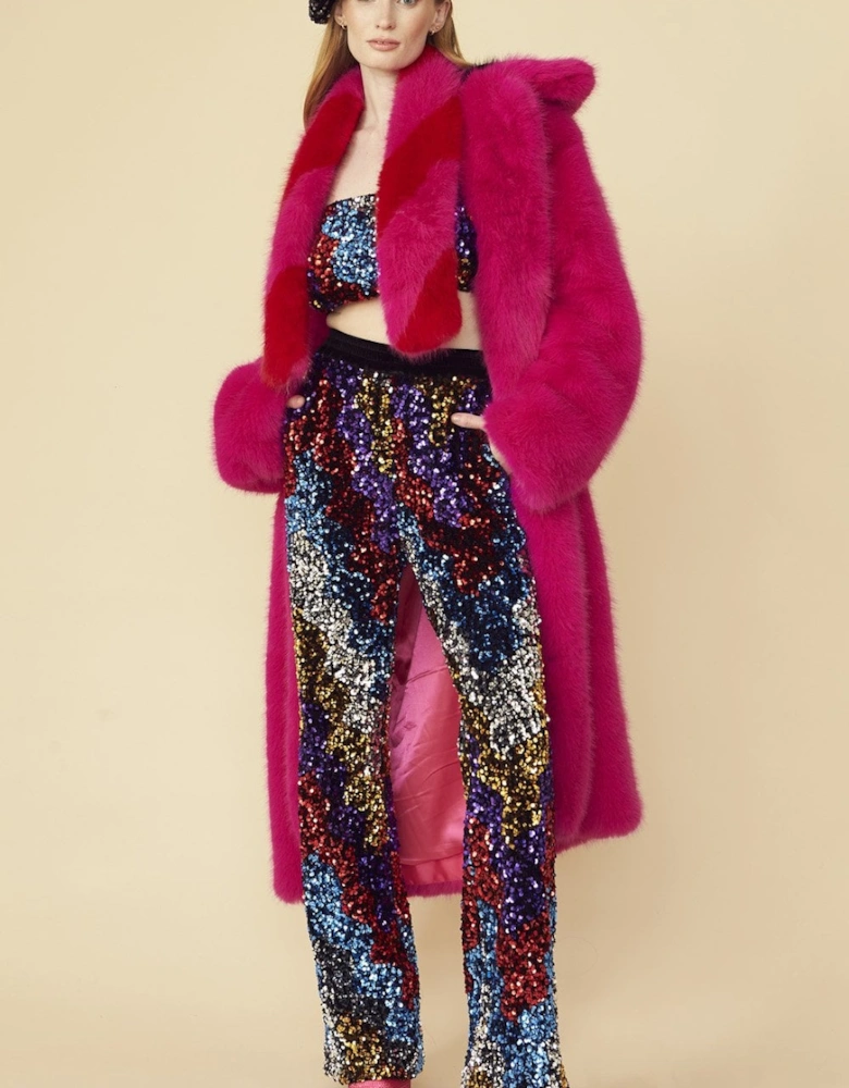 Pink Knitted Bamboo Faux Fur Maxi Coat