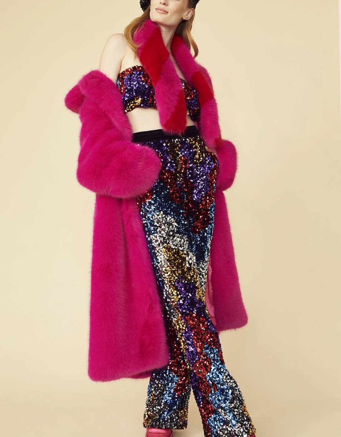 Pink and Red Faux Fur Barber Style Scarf, 4 of 3