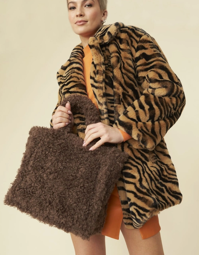 Tiger Print Faux Fur Midi Coat