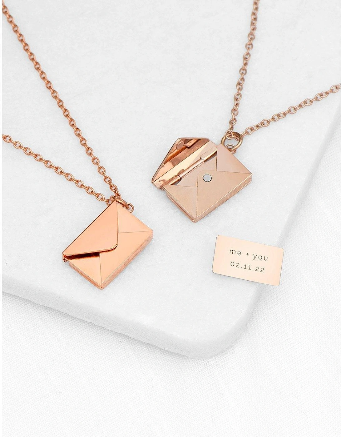 Personalised Secret Message Envelope Necklace - Rose Gold, 2 of 1