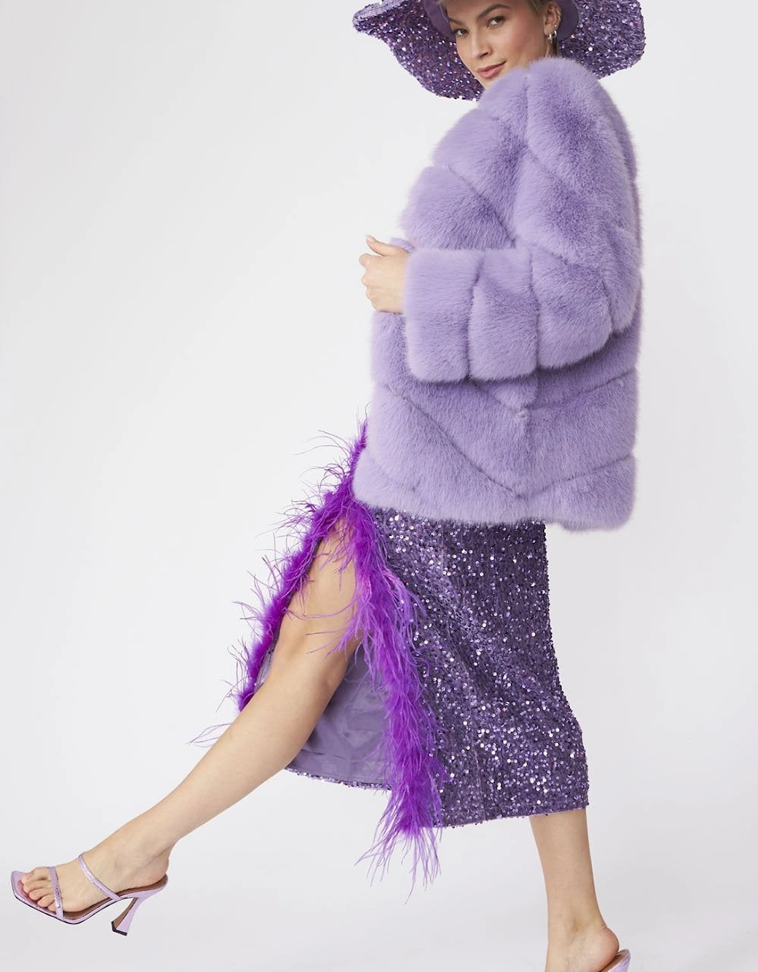 Lilac Faux Fur Striped Gaga Coat, 8 of 7