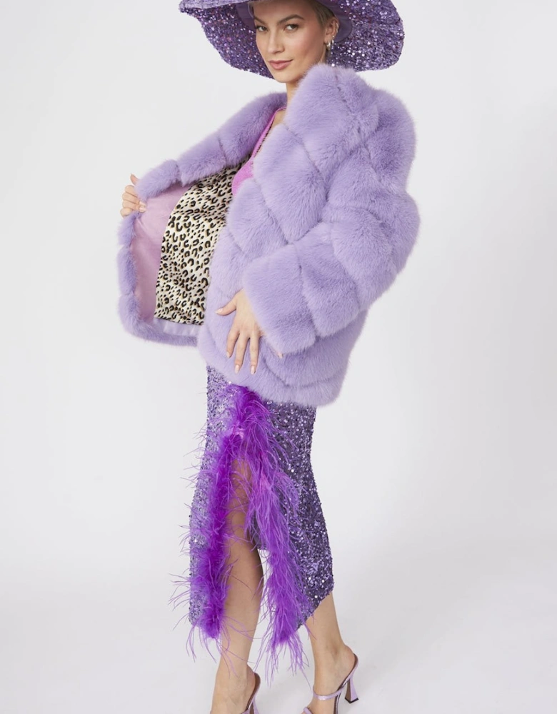 Lilac Faux Fur Striped Gaga Coat