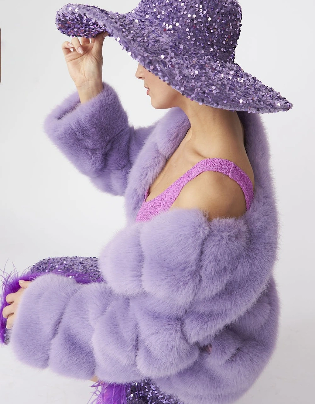 Lilac Faux Fur Striped Gaga Coat