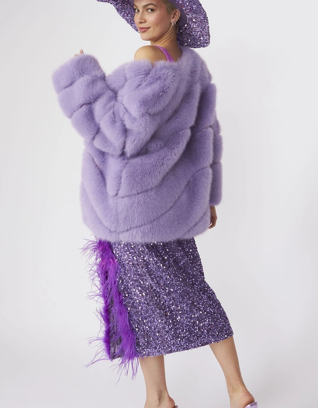 Lilac Faux Fur Striped Gaga Coat