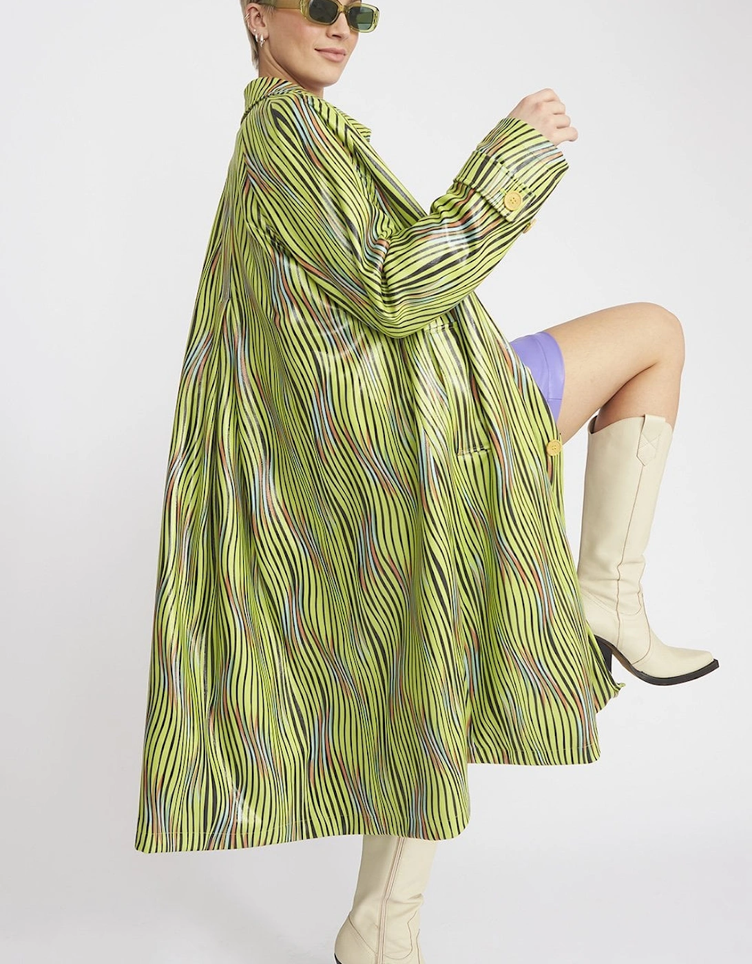 Green Faux Suede Zebra Trench Coat, 8 of 7