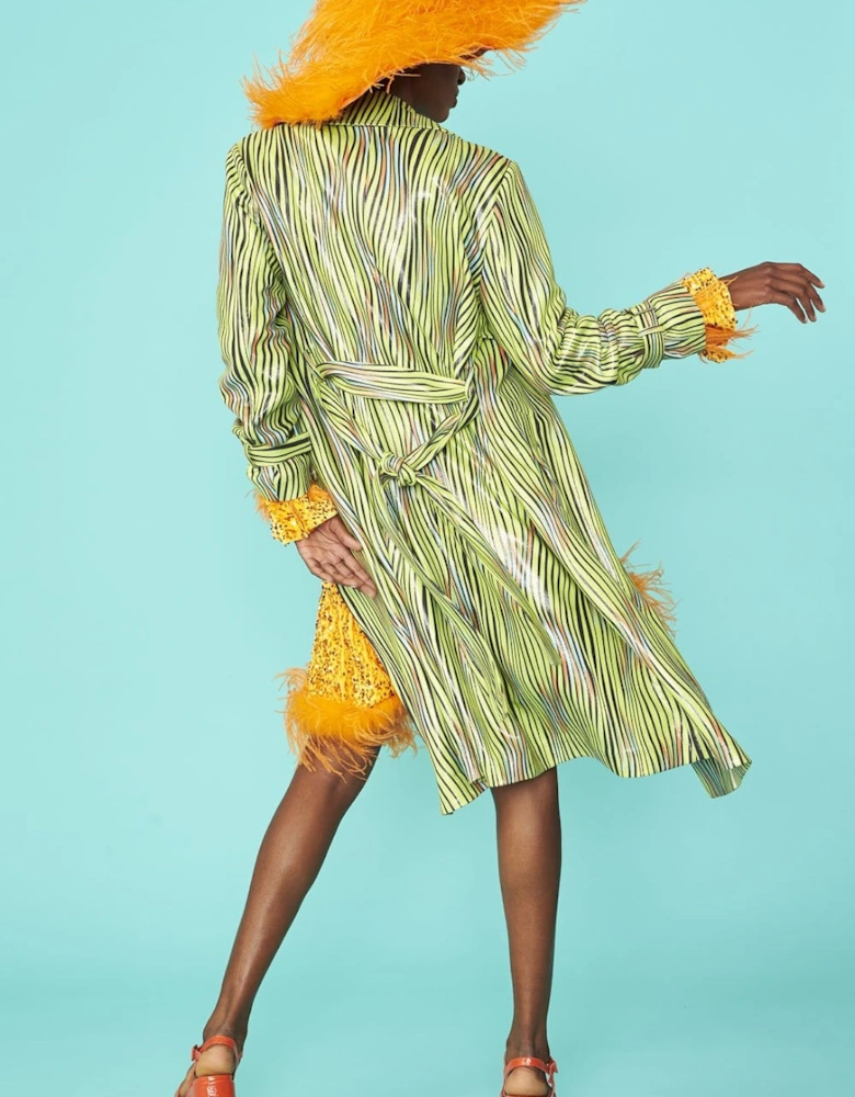 Green Faux Suede Zebra Trench Coat