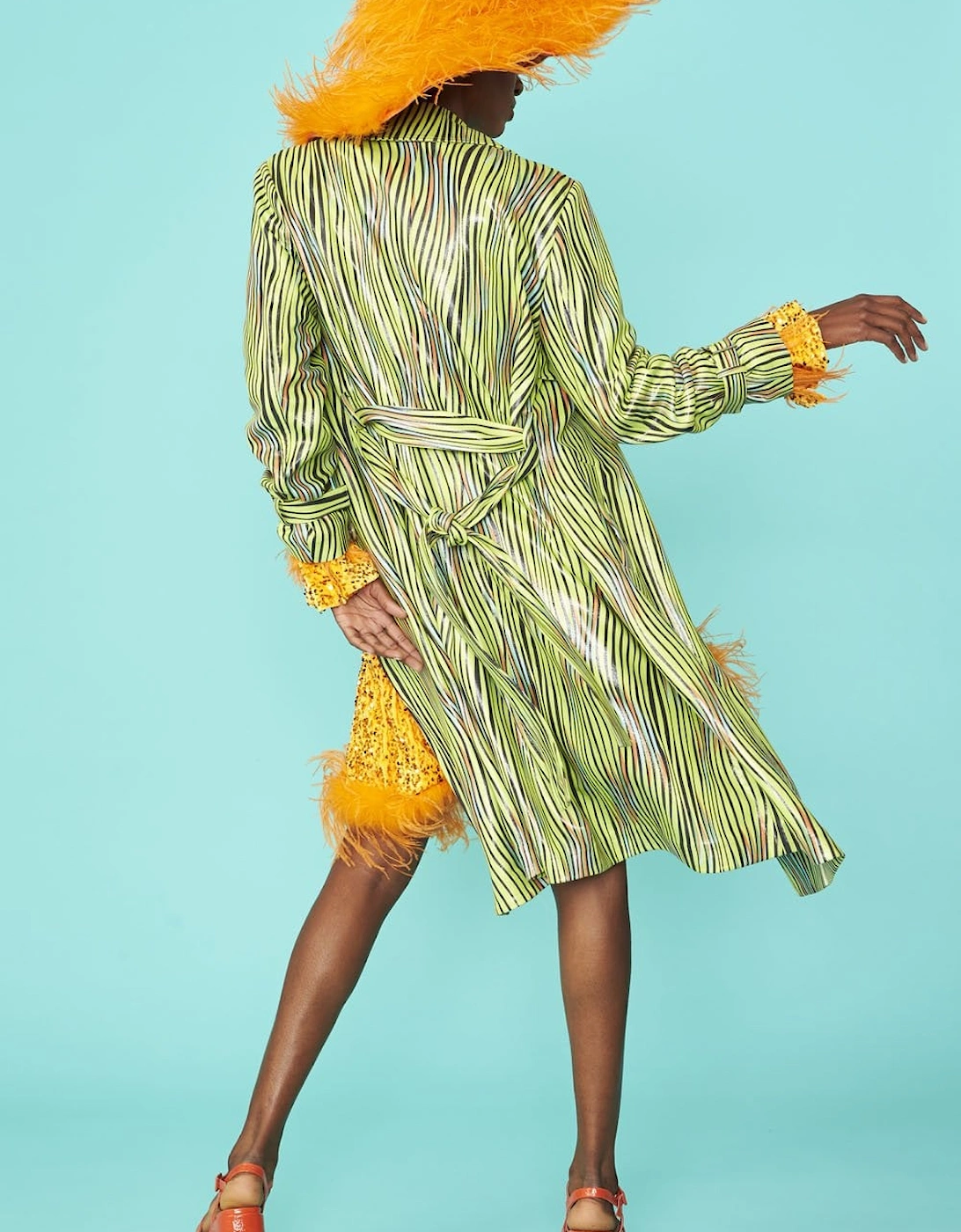 Green Faux Suede Zebra Trench Coat