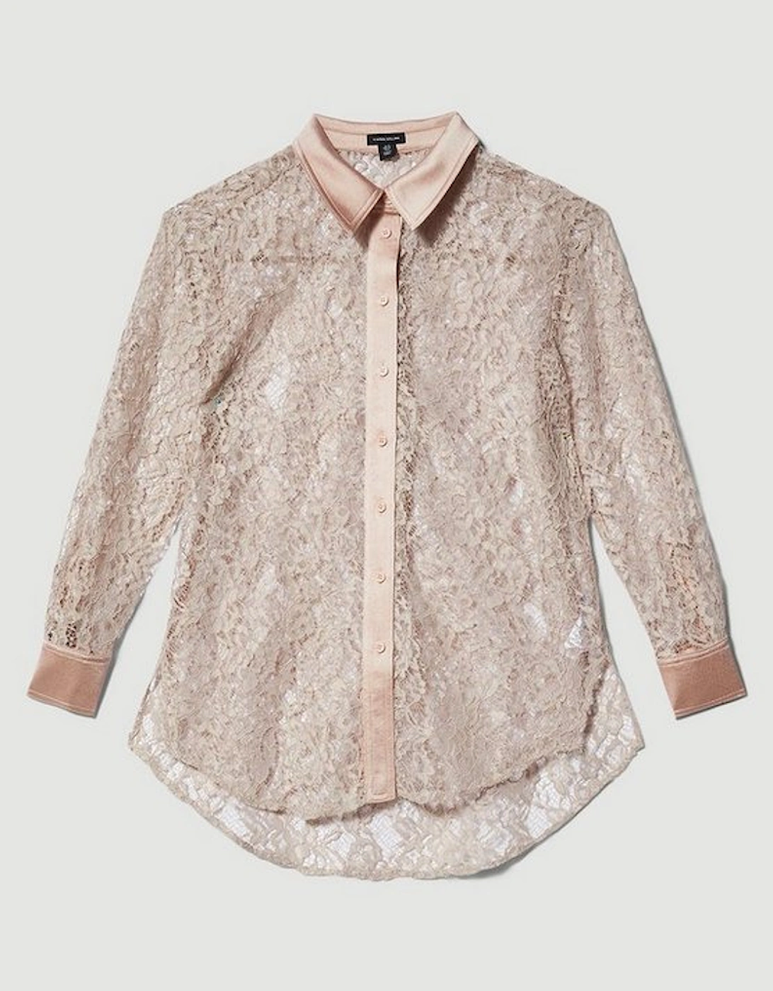 Italian Lace & Satin Tailored Longline Shirt