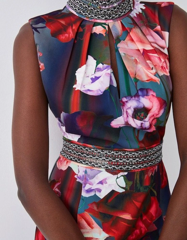 Diamante Trim Floral Woven Maxi Dress
