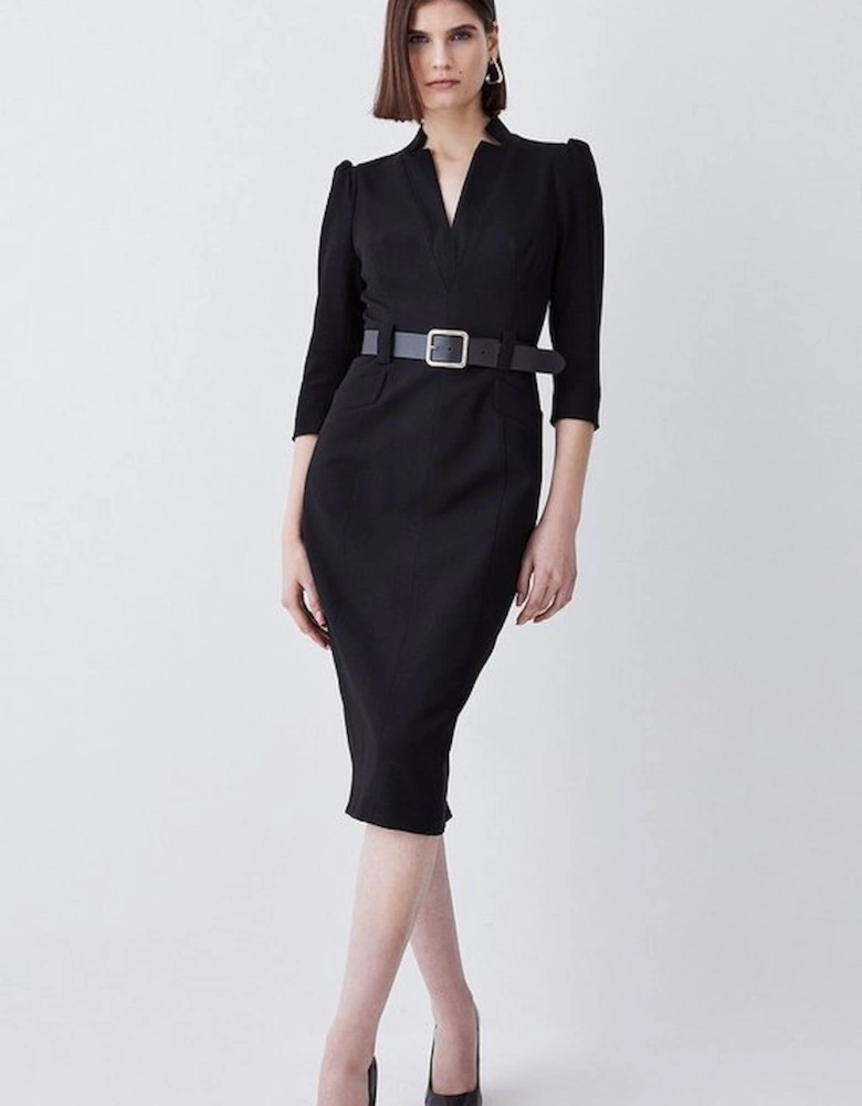 Structured Crepe Belted Forever Midi Dress