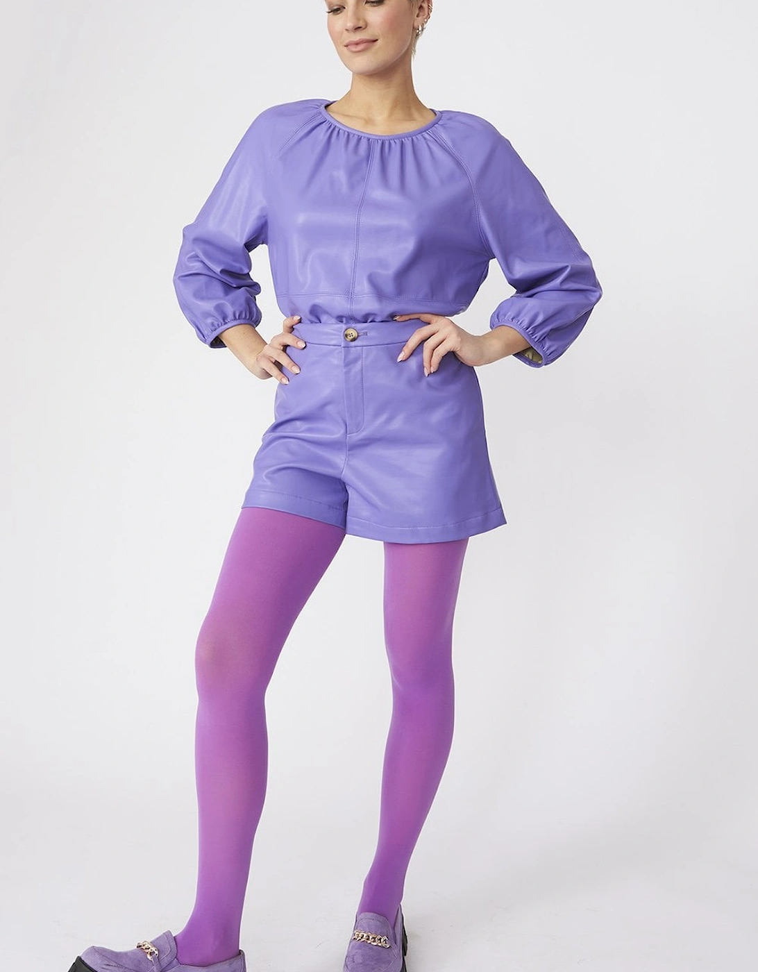 Purple Tencel Blend Eco Leather Shorts