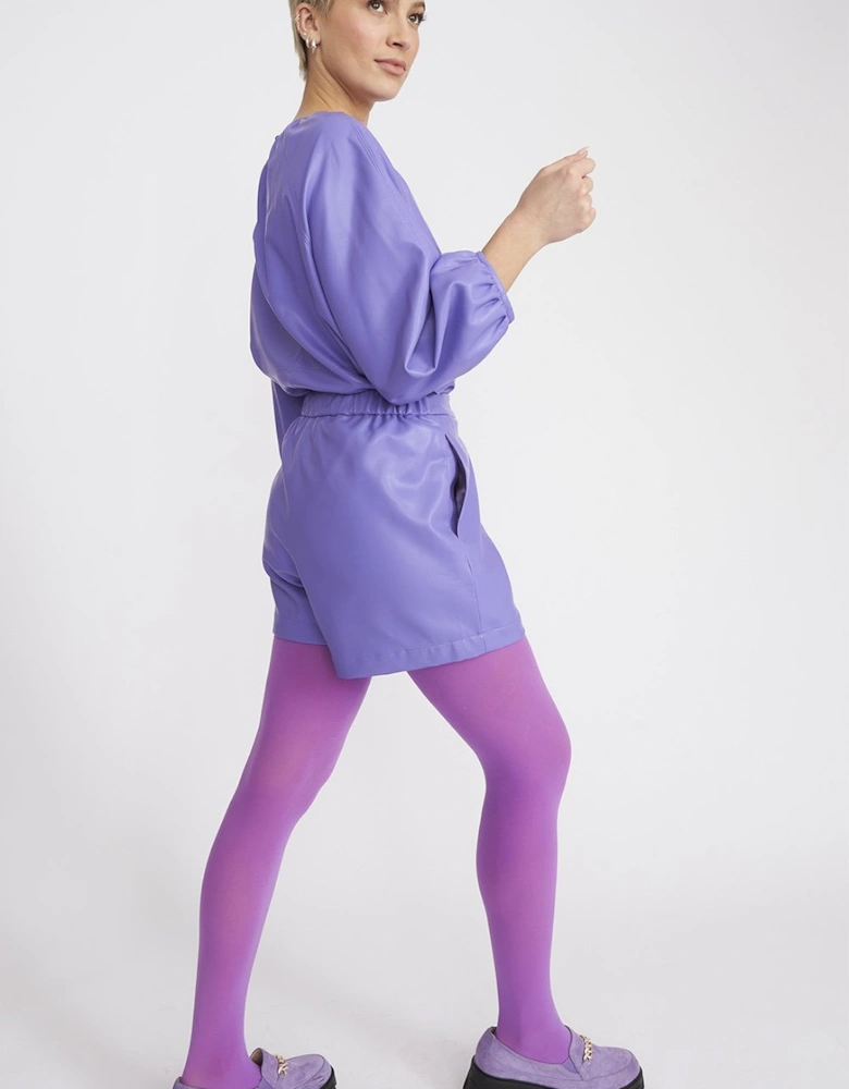 Purple Tencel Blend Eco Leather Shorts