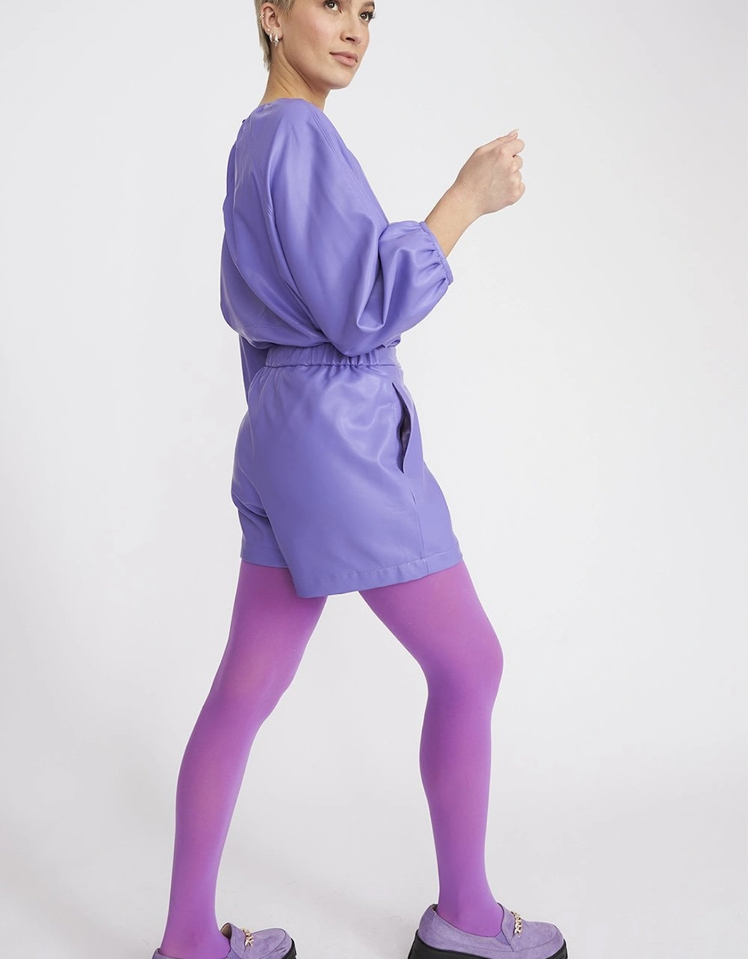 Purple Tencel Blend Eco Leather Shorts