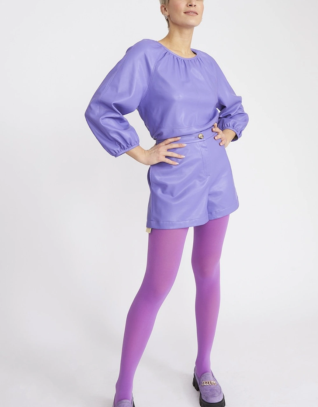 Purple Tencel Blend Eco Leather Shorts