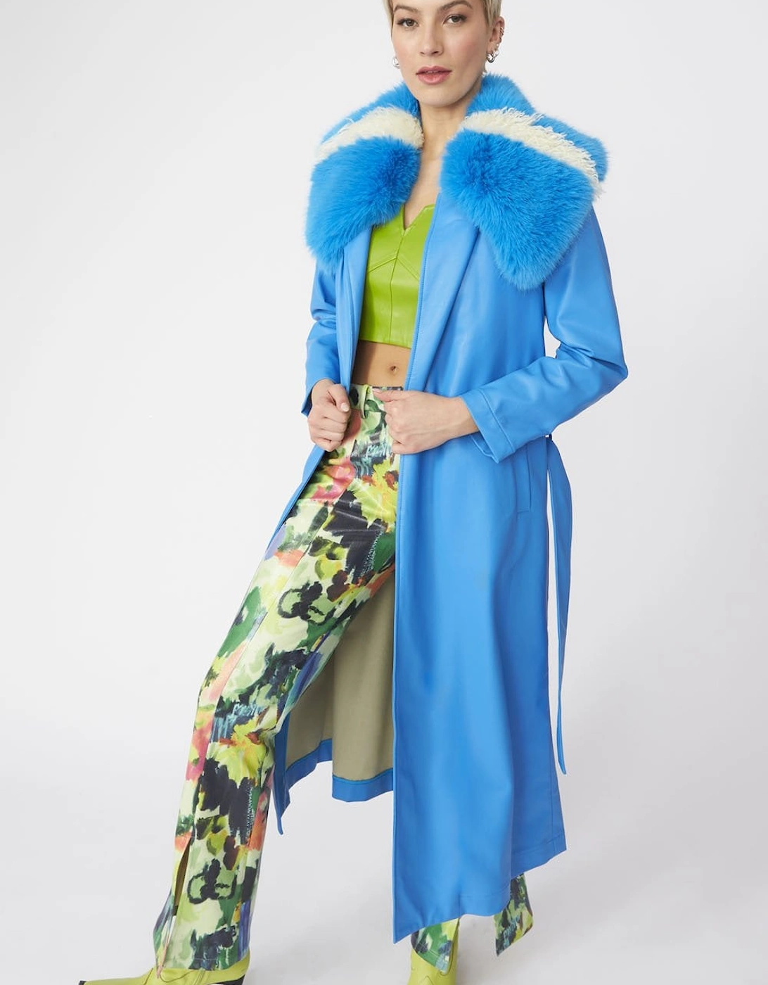 Blue Tencel Blend Eco Leather Trench Coat, 5 of 4