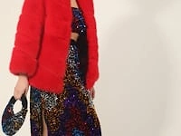 Red Faux Fur Striped Gaga Coat