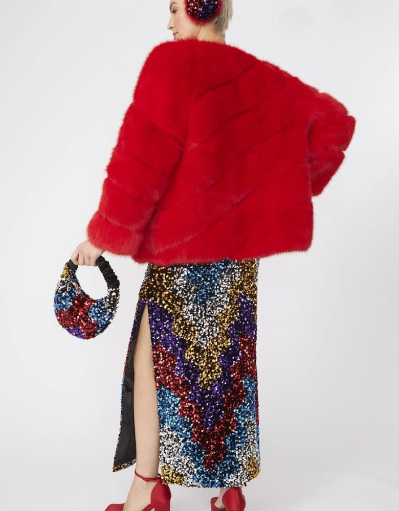 Red Faux Fur Striped Gaga Coat