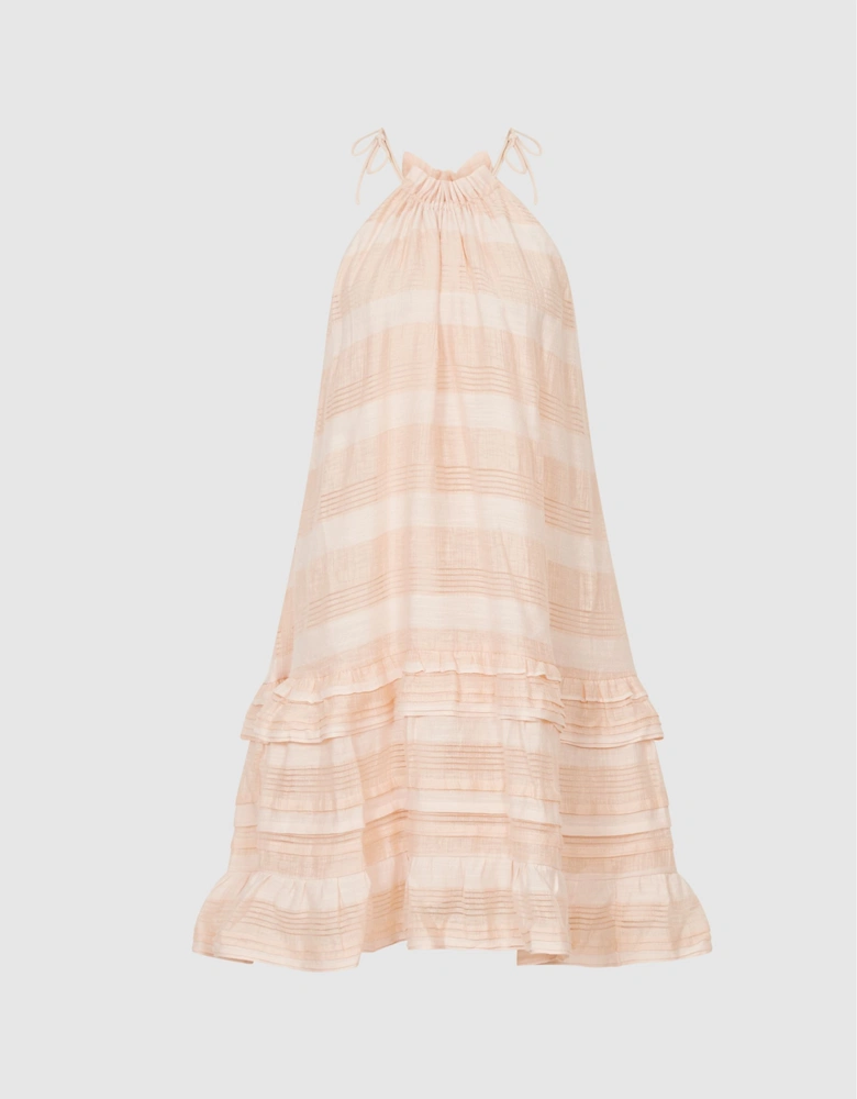 Linen Blend Ruffle Mini Dress