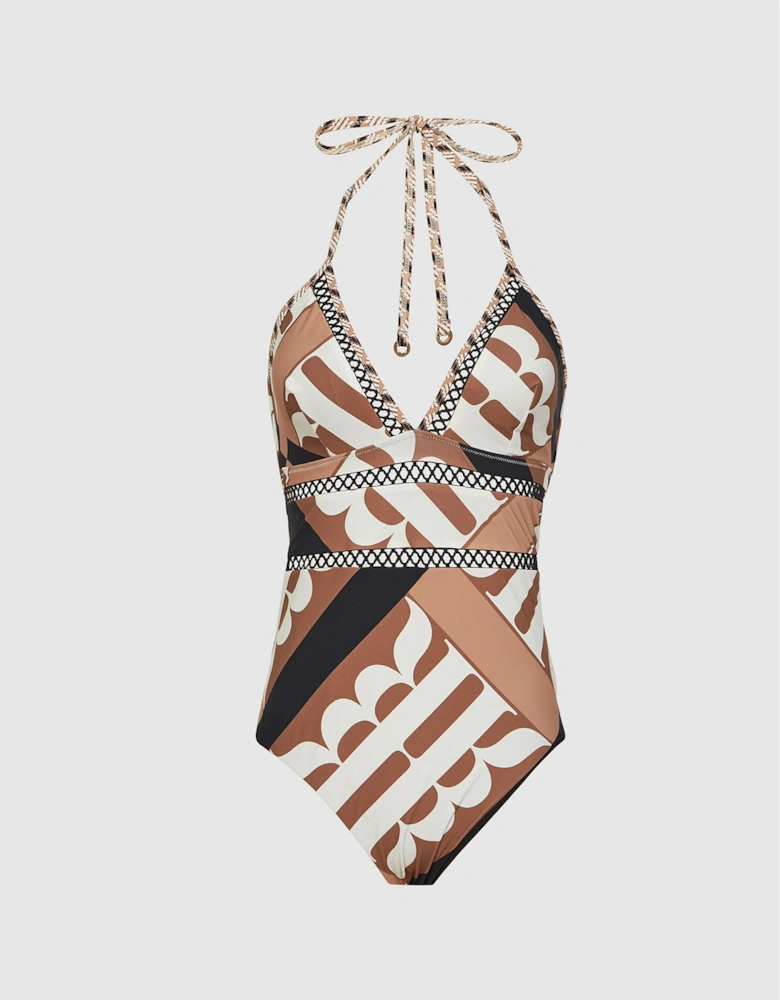 Printed Swimsuit With Lattice Detail