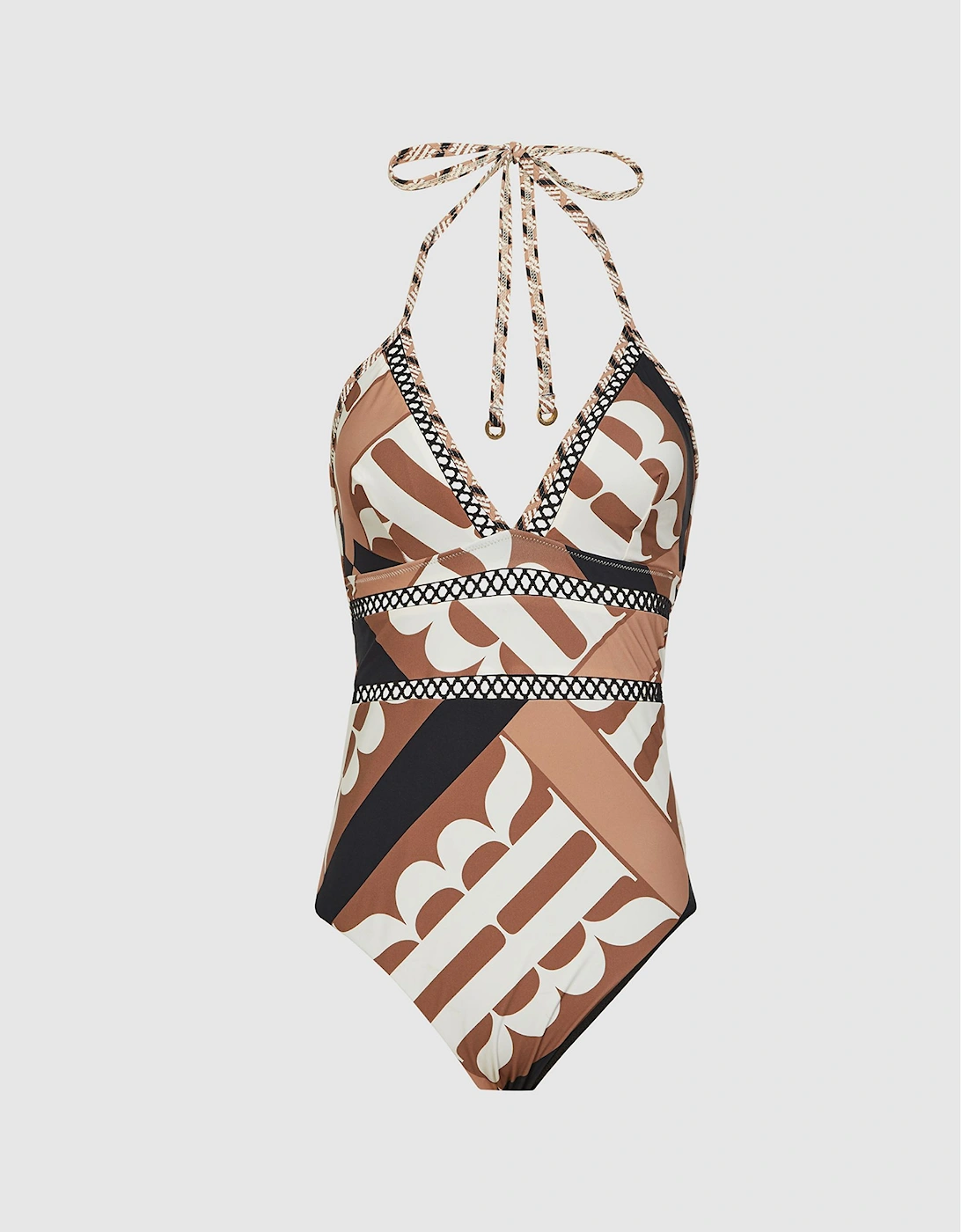 Printed Swimsuit With Lattice Detail, 2 of 1