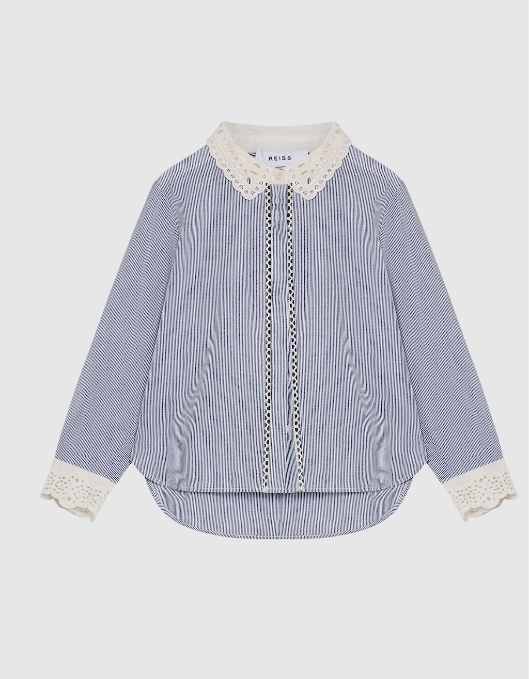 Junior Stripe Embroidered Collar Blouse, 2 of 1