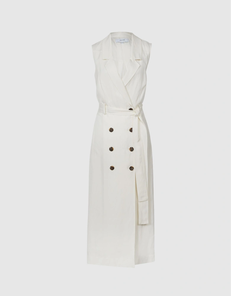 Linen Belted Button Midi Dress