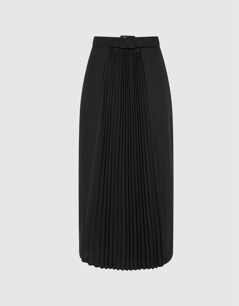 Contrast Pleat Midi Skirt