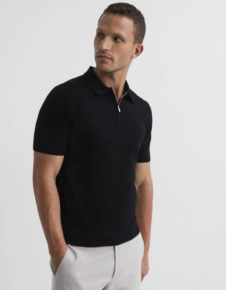 Merino Wool Half-Zip Polo Shirt