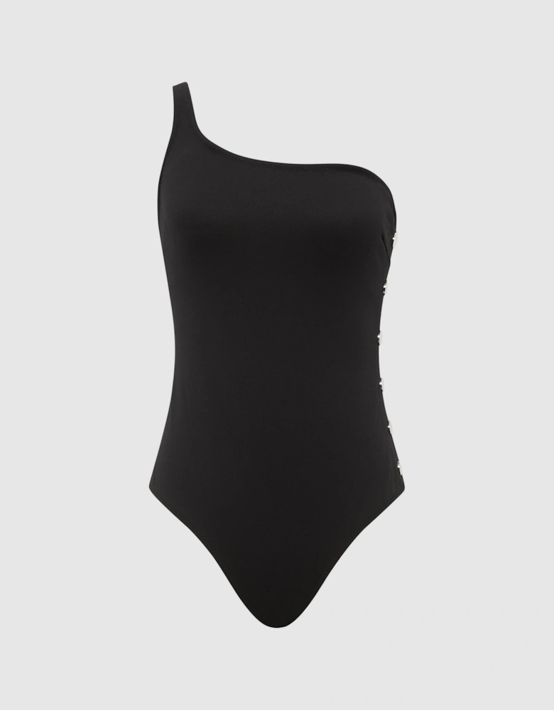 One Shoulder Button Detail Swimsuit