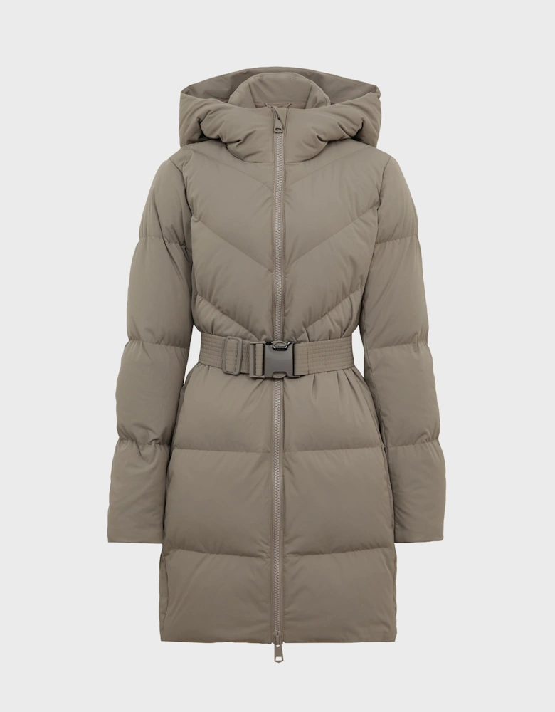 Hooded Mid Length Waisted Puffer Jacket