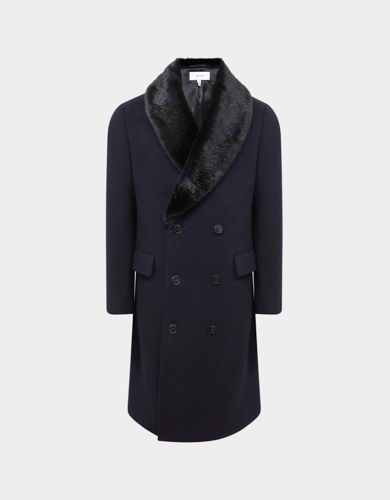 Double Breasted Faux Fur Shawl Collar Dinner Coat