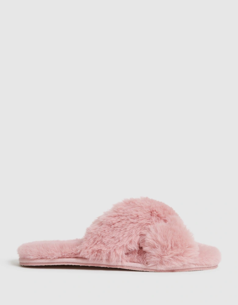 Faux Fur Cross Over Slippers
