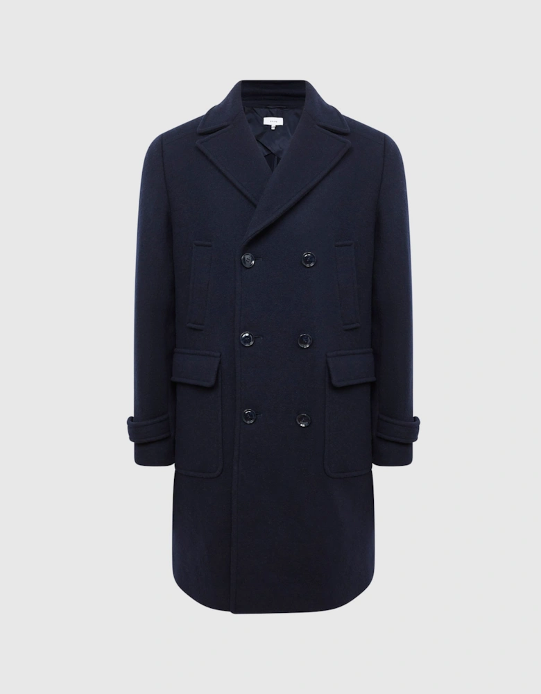 Double Breasted Wool Blend Military Overcoat