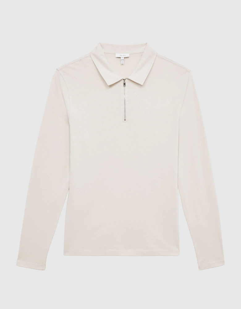 Textured Half Zip Long Sleeve Polo Shirt