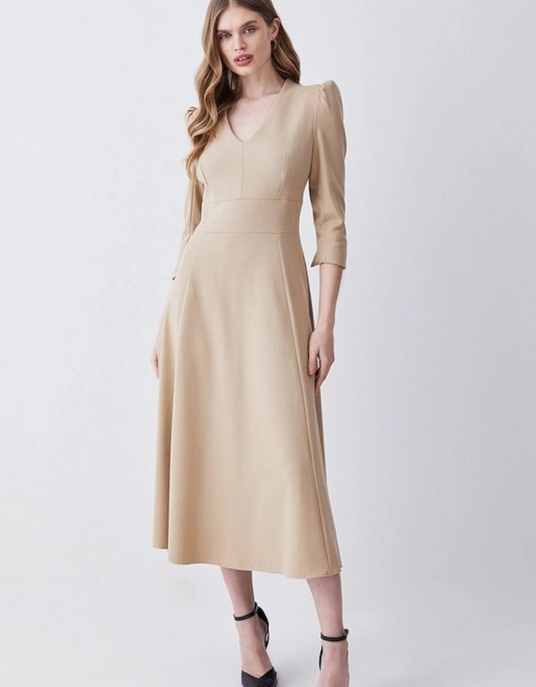 Structured Crepe Tailored Full Skirted Midi Dress