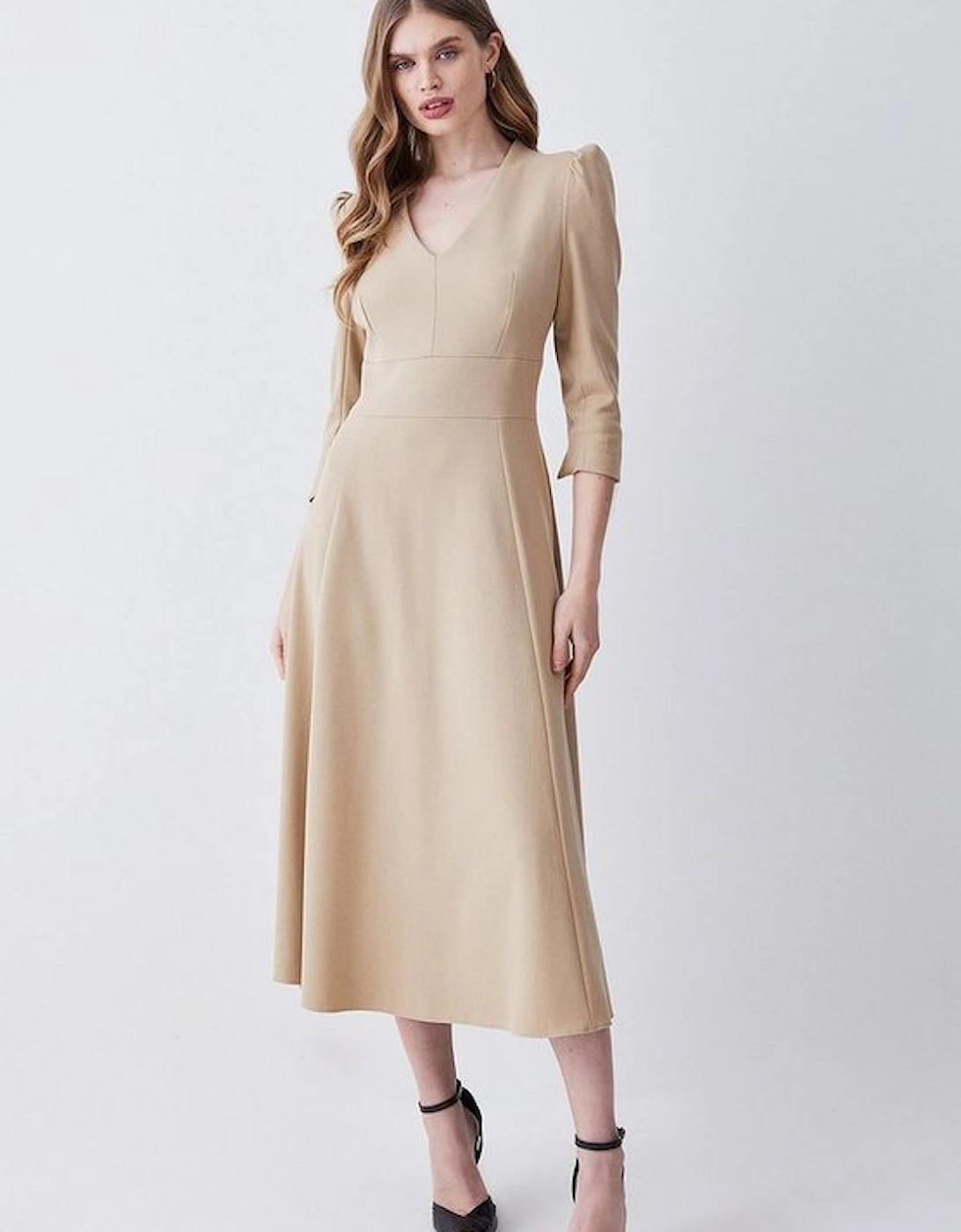 Structured Crepe Tailored Full Skirted Midi Dress, 5 of 4