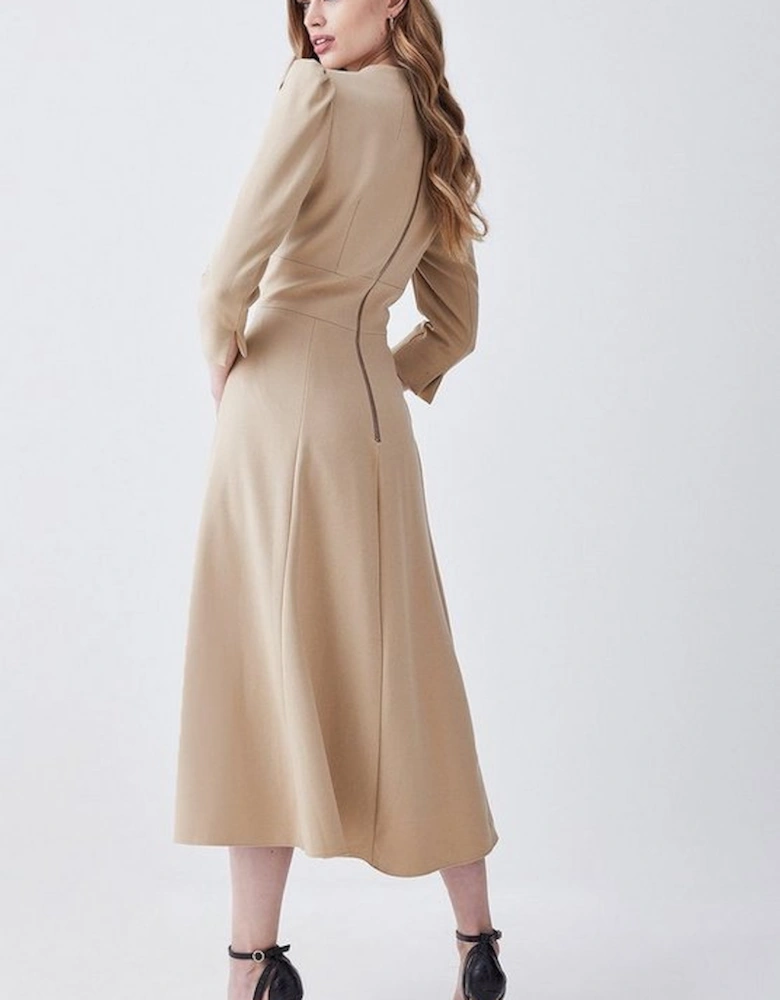 Structured Crepe Tailored Full Skirted Midi Dress