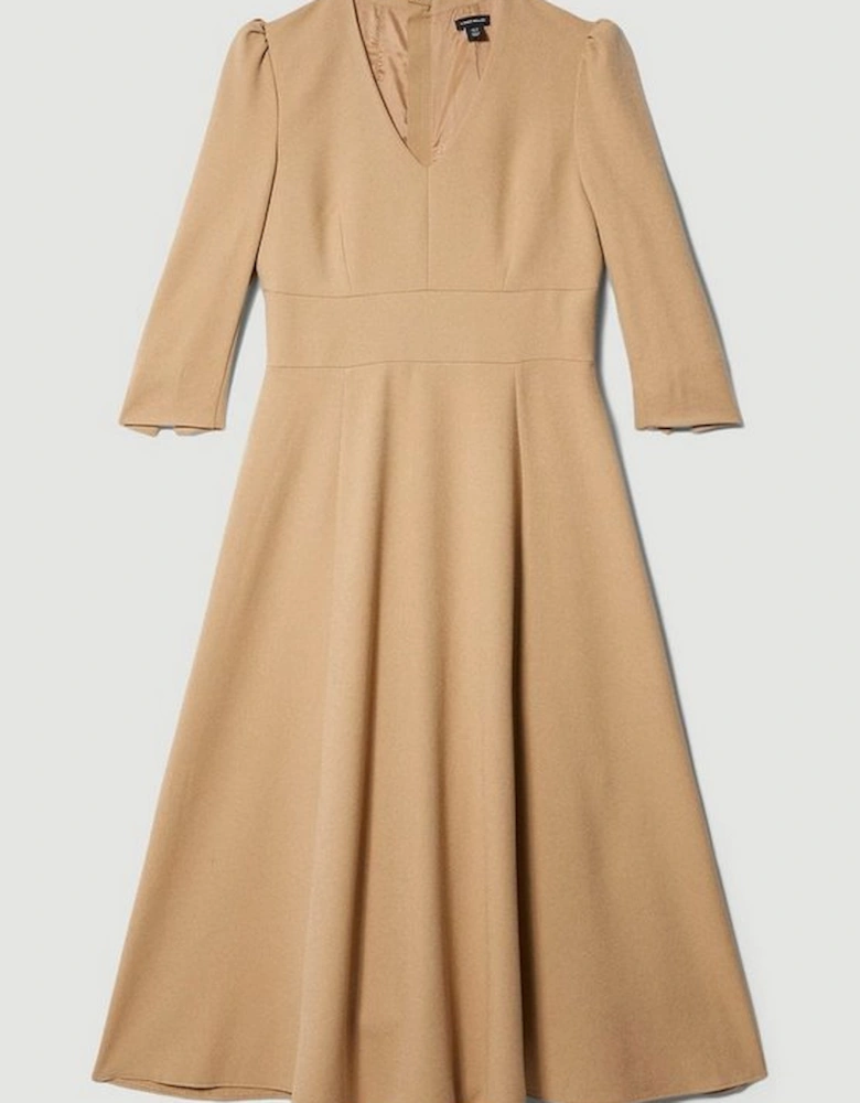 Structured Crepe Tailored Full Skirted Midi Dress