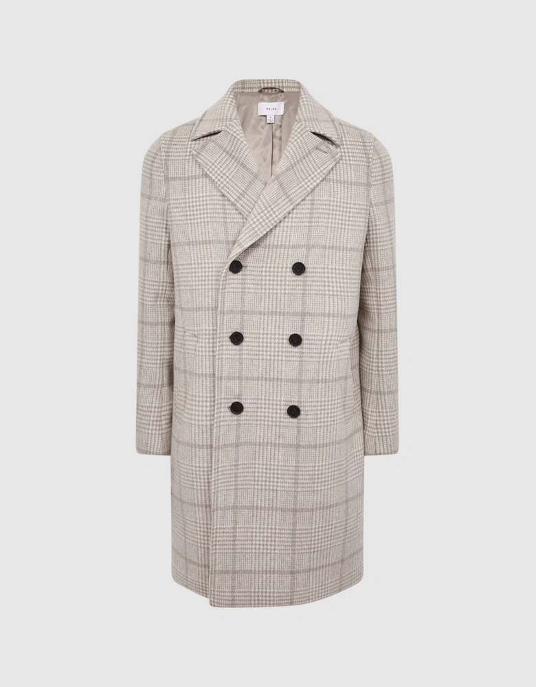 Double Breasted Long Checked Overcoat