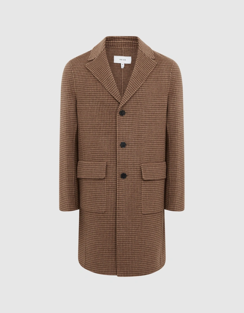 Single Breasted Brushed Wool Dogtooth Overcoat